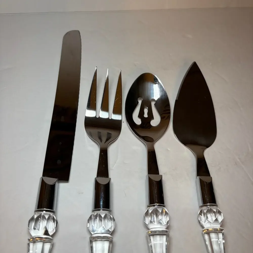 Vintage Bellamo 4-Piece Pc Serving Set Lucite Crystal Handles Knife Fork Spoon
